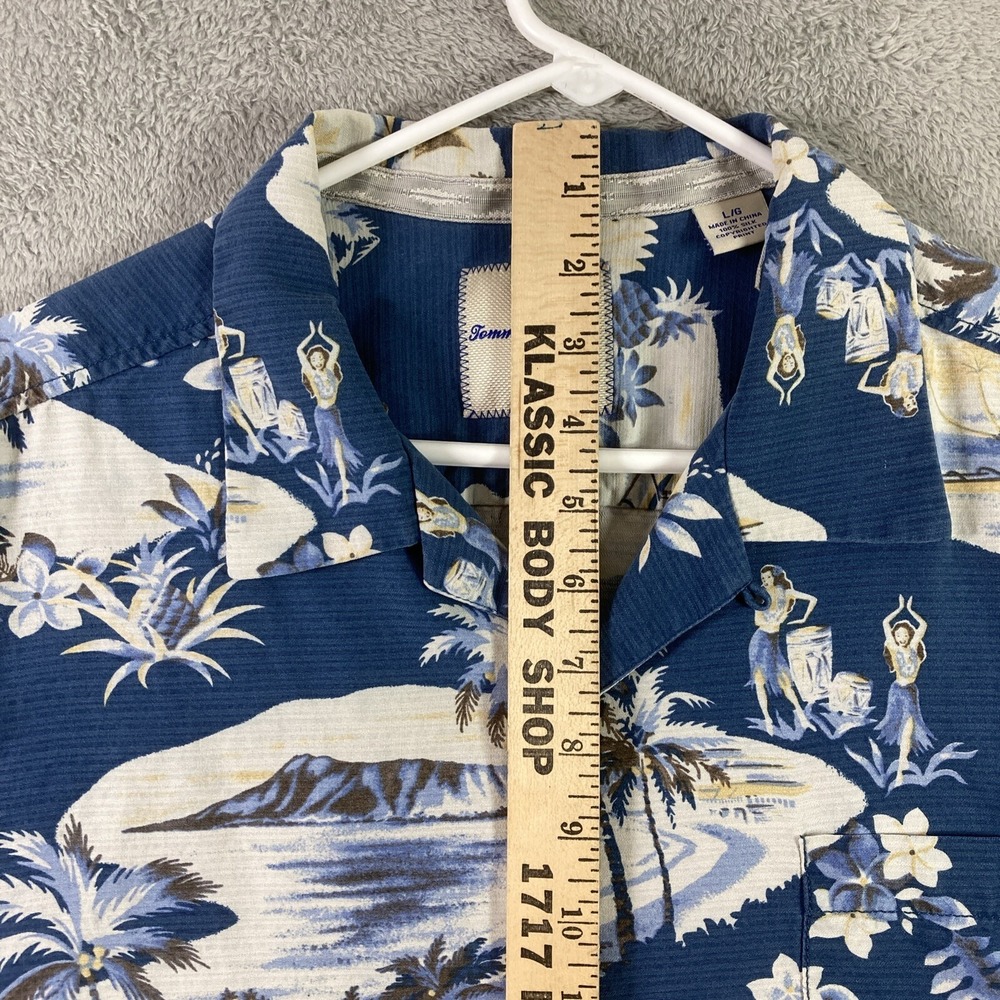 Tommy Bahama Hawaiian Shirt Men Large All Over Print Blue Silk Button Up Casual - Picture 10 of 16